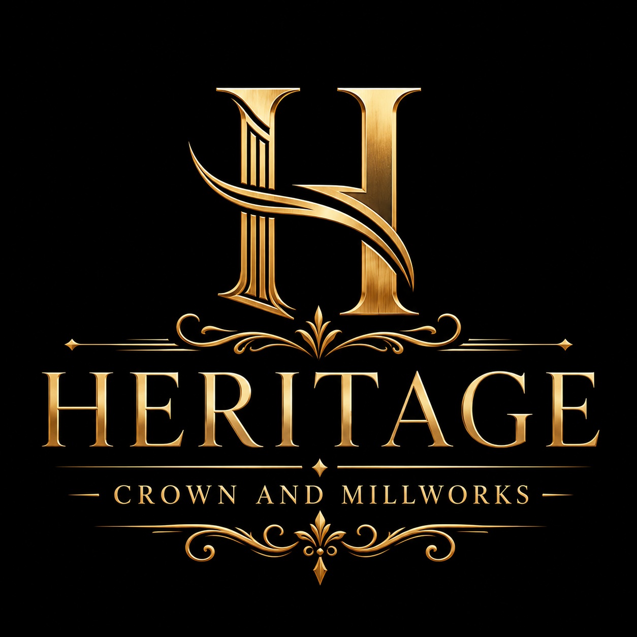 Heritage Crown and Millworks Gold Logo Heritage Crown and Millworks gold logo on black background